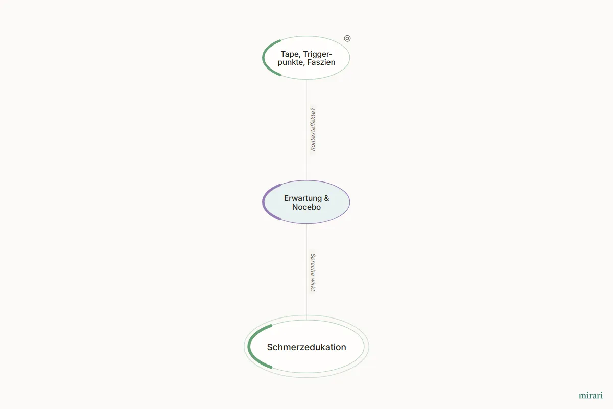 Ausschnitt aus der Starter-Map Chronischer Schmerz – vom Gewebe zum System: Erwartung & Nocebo und die direkt verbundenen Knoten