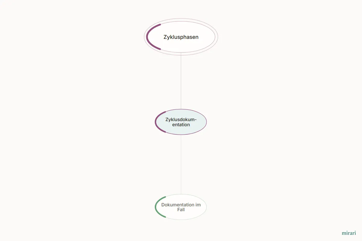 Ausschnitt aus der Starter-Map Kinderwunsch-Basisnetz: Zyklusdokumentation und die direkt verbundenen Knoten