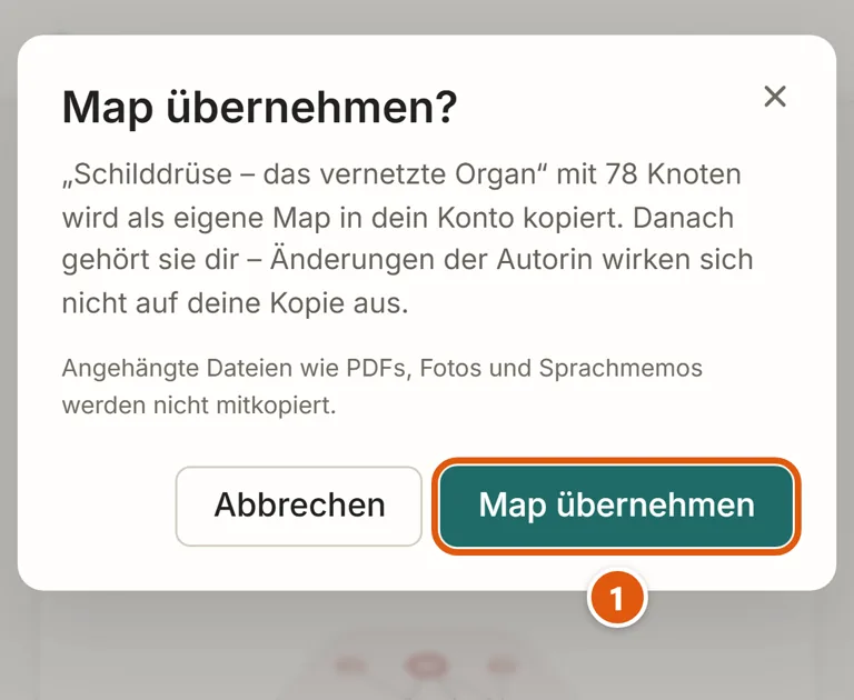 Die Rückfrage „Map übernehmen?“ mit dem Knopf zum Bestätigen